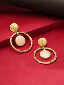 Yellow Chimes Women Gold-Toned Circular Designed White Stone Hanging Drop Dangler Earrings