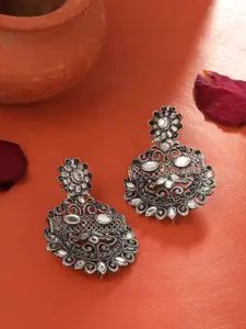 Yellow Chimes Silver-Plated Mirror Studded Chandbali Earrings