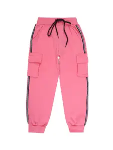 V-Mart Girls Pink Solid Fleece Winter Joggers Lounge Pants
