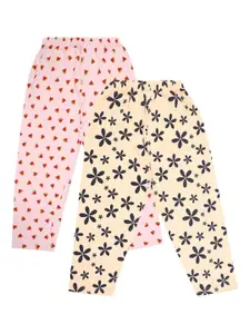 V-Mart Girls Pack of 2 Peach & Pink Printed Cotton Lounge Pants