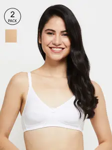 max Pack of 2 Cream-Coloured & White Solid Non Wired Full Coverage Everyday Bra