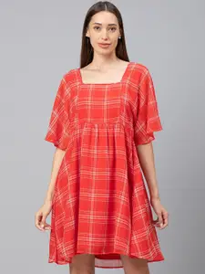 Globus Red Checked Georgette Dress