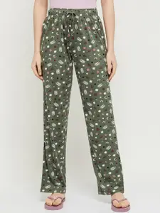 max Women Olive Green Printed Cotton Lounge Pants