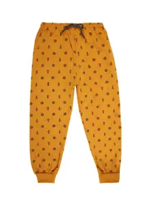 V-Mart Boys Black & Mustard Yellow Printed Lounge Pants