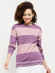 max Women Lavender & White Striped Pullover