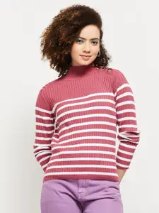 max Women Pink & White Striped Pullover