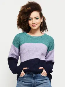 max Women Green & Purple Striped Pullover