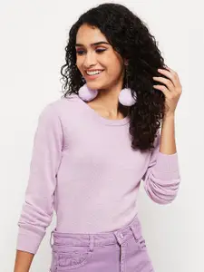 max Women Purple Sweater Vest