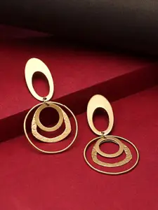 Yellow Chimes Gold-Plated Geometrical Shape Linked Dainty Earrings