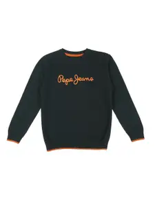 Pepe Jeans Boys Green & Orange Typography Pullover