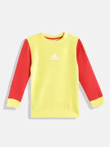 ADIDAS Boys Yellow & Red Solid Brand Logo Print Detail CB Crw FL Swt Sweatshirts
