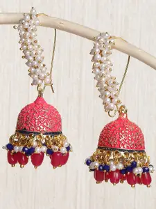 OOMPH Pink Floral Jhumkas Earrings