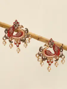 OOMPH Gold-Toned Peacock Shaped Drop Earrings