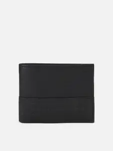 Peter England Men Black Textured Leather Two Fold Wallet