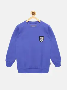 KiddoPanti Boys Blue Round Neck Sweatshirt With Applique