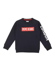 Pepe Jeans Boys Navy Blue Printed Pullover Sweatshirt