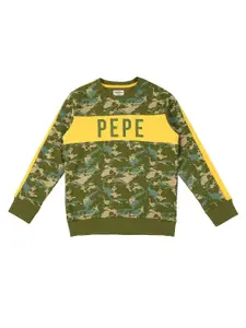Pepe Jeans Boys Green Printed Cotton Sweatshirt
