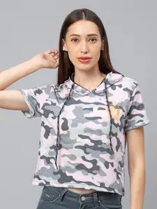 Globus Women Pink & Grey Camouflage Printed T-shirt