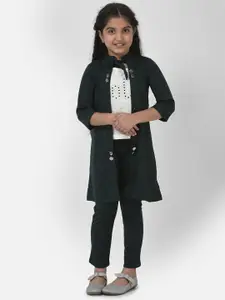 Elendra jeans Girls Green & Black Embellished Top with Trousers & Waistcoat