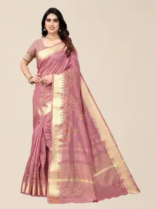 SERONA FABRICS Pink Floral Embroidered Silk Cotton Saree