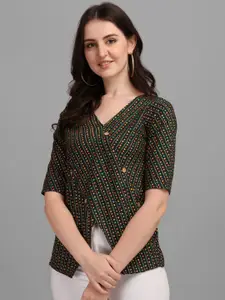 GUFRINA Green & Multicoloured Printed Wrap Top