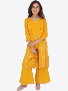 CUTECUMBER Girls Yellow Floral Mirror Work Top with Palazzos