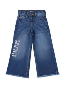 Pepe Jeans Girls Blue Wide Leg High-Rise Frayed Hem Jeans
