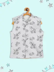 YK Boys Grey Floral Printed Nehru Jackets