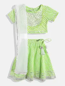 Readiprint Fashions Girls Green & White Embellished Ready to Wear Lehenga & Blouse With Dupatta