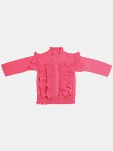 V-Mart Pink Striped Mandarin Collar Shirt Style Top