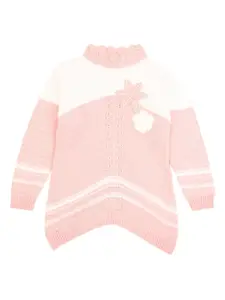 V-Mart Girls Pink & White Colourblocked Pullover