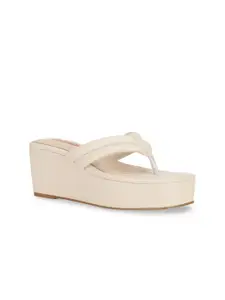 Bata Off White PU Wedge Sandals