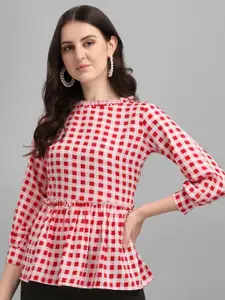 GUFRINA Red Checked Gathered & Pleated Top