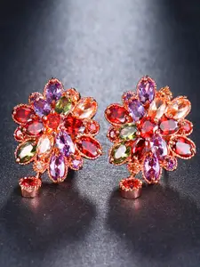 YouBella Multicoloured Stone-Studded Floral Studs