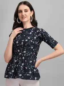 GUFRINA Women Black & White Floral Print Roll-Up Sleeves Top