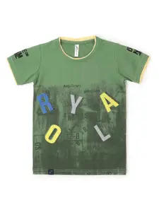 earth conscious Boys Green Typography Printed T-shirt