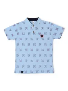 earth conscious Boys Blue Printed Henley Neck T-shirt