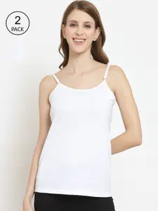 YOONOY Women Pack Of 2 White Solid Camisoles