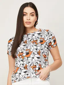Ginger by Lifestyle Women White & Black Scooby-Doo Printed Pure Cotton T-shirt