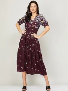 CODE by Lifestyle Women Maroon & Blue Floral Midi Dress
