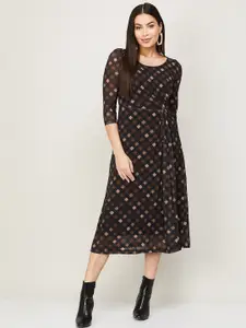 CODE by Lifestyle Women Brown & Beige A-Line Geometric Printed Midi Dress