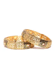YouBella Set of 2 Gold-Plated Textured Stone-Studded Bangles