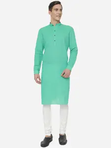 Modi Kurta Men Green Mandarin Collar Cotton Kurta