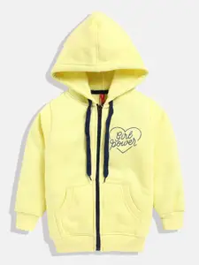 GAME BEGINS Girls Yellow Solid Cotton Hooded Sweatshirt
