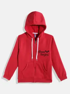 GAME BEGINS Boys Red & Black Pure Cotton Brand Logo Printed Hooded Sweatshirt