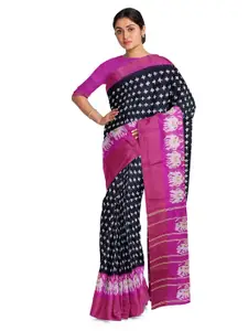 Florence Black & Pink Ethnic Motifs Silk Blend  Bhagalpuri Saree