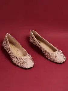 Ginger by Lifestyle Women Pink Printed Ballerinas with Bows Flats