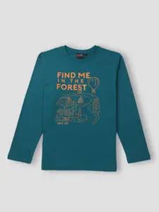 Gini and Jony Boys Teal Typography Printed T-shirt