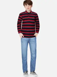 Gini and Jony Boys Multicoloured Striped Polo Collar T-shirt