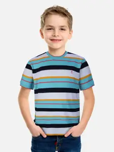 Gini and Jony Boys White & Blue Striped Regular Fit T-shirt